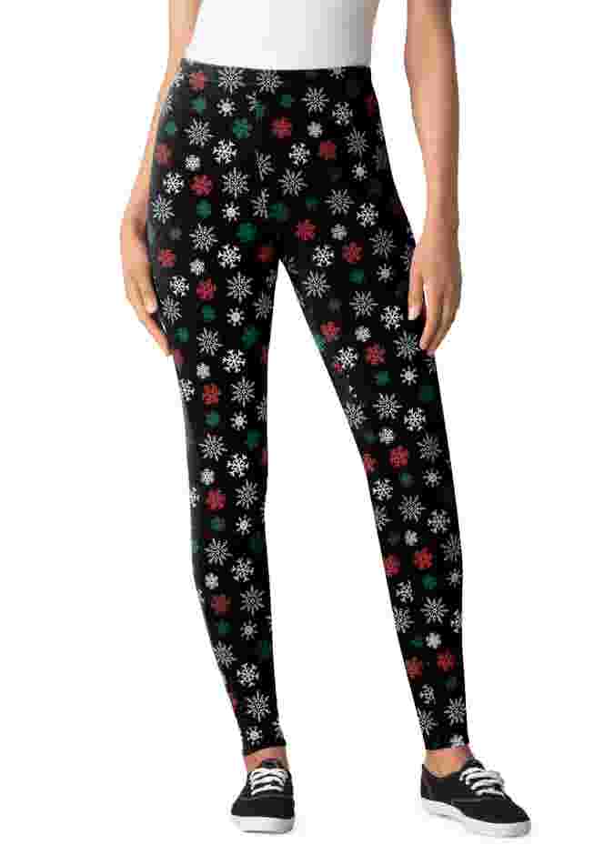 Womens Plus-Size Stretch-Cotton Knit Pull-On Printed Leggings image number 0