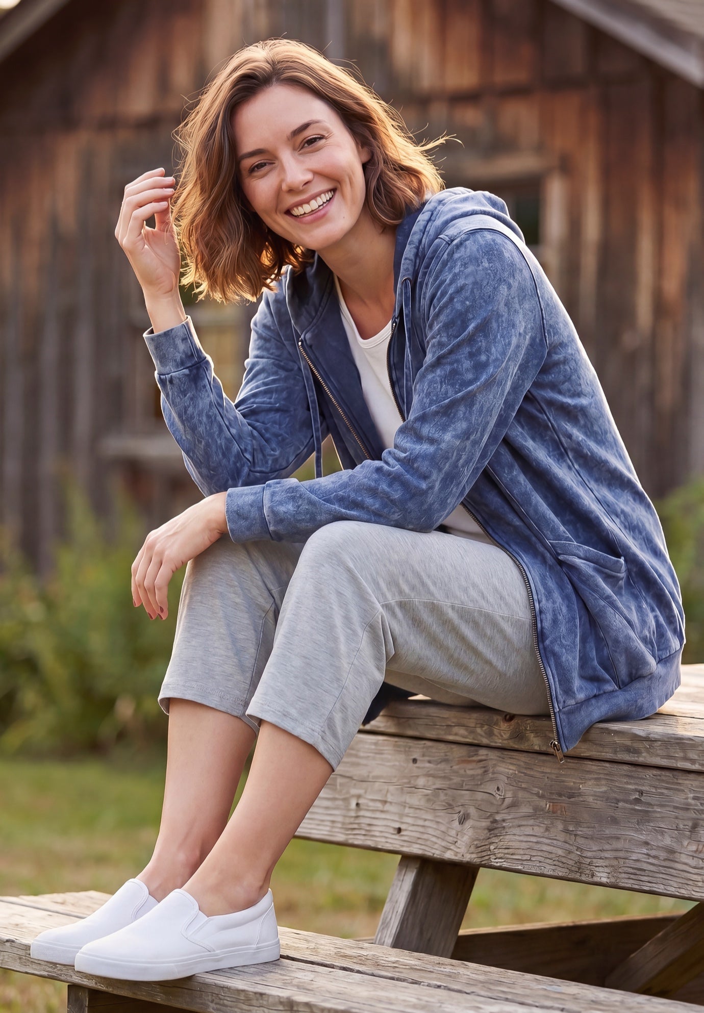 Zip Front Tunic Hoodie Jacket image number 1