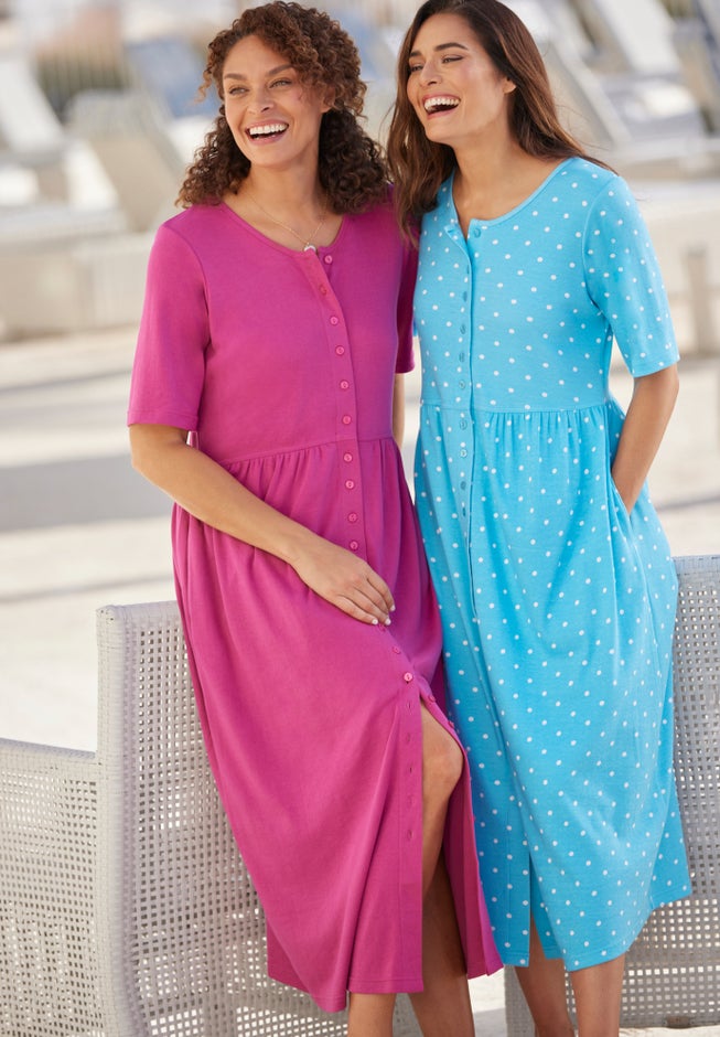 Button-Front Elbow-Sleeve Knit Dress image number 7