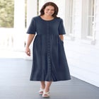 Button-Front Elbow-Sleeve Knit Dress image number null