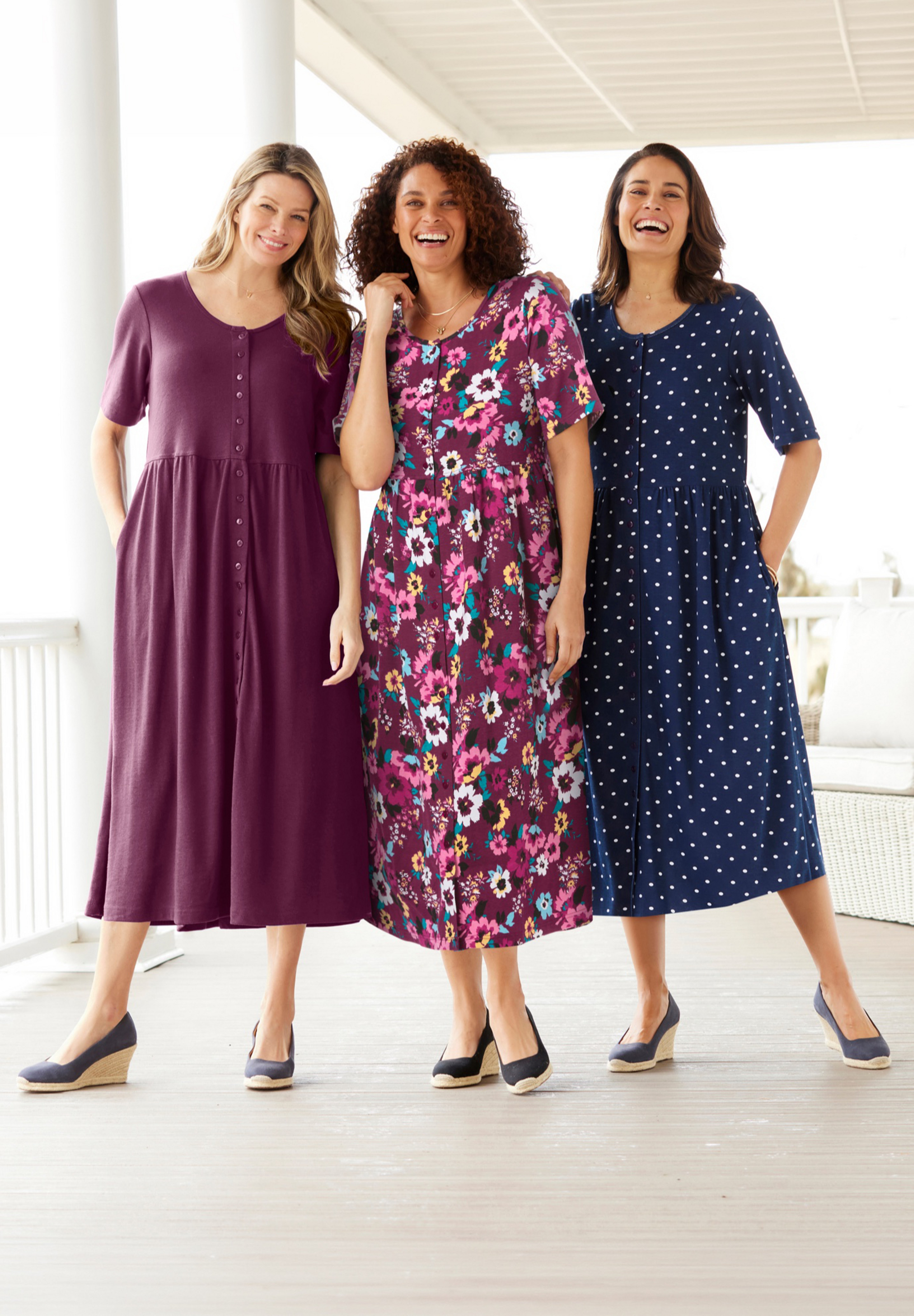 Button-Front Elbow-Sleeve Knit Dress image number 4