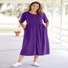 Button-Front Elbow-Sleeve Knit Dress image number null