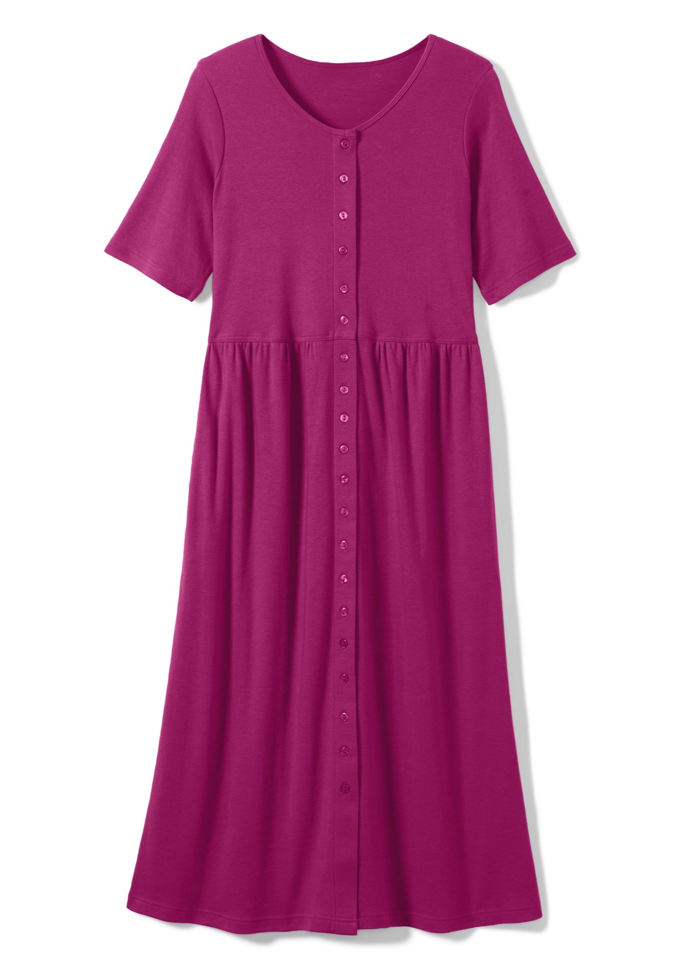 Button-Front Elbow-Sleeve Knit Dress image number 0