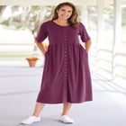 Button-Front Elbow-Sleeve Knit Dress image number null