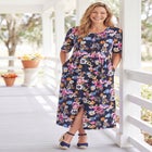 Button-Front Elbow-Sleeve Knit Dress image number null