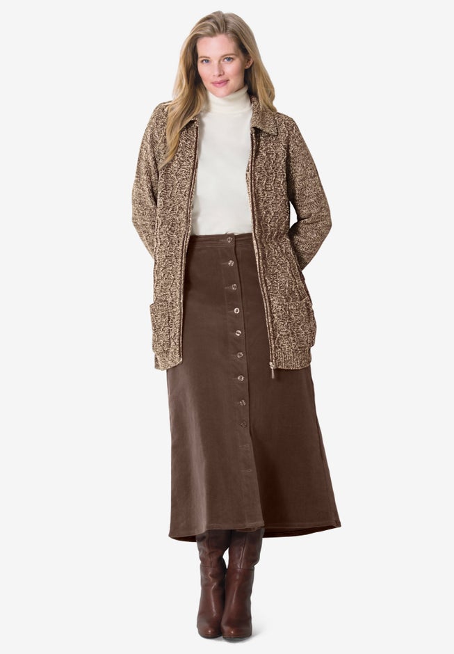 Marled Zip-Front Cable Knit Cardigan image number 4