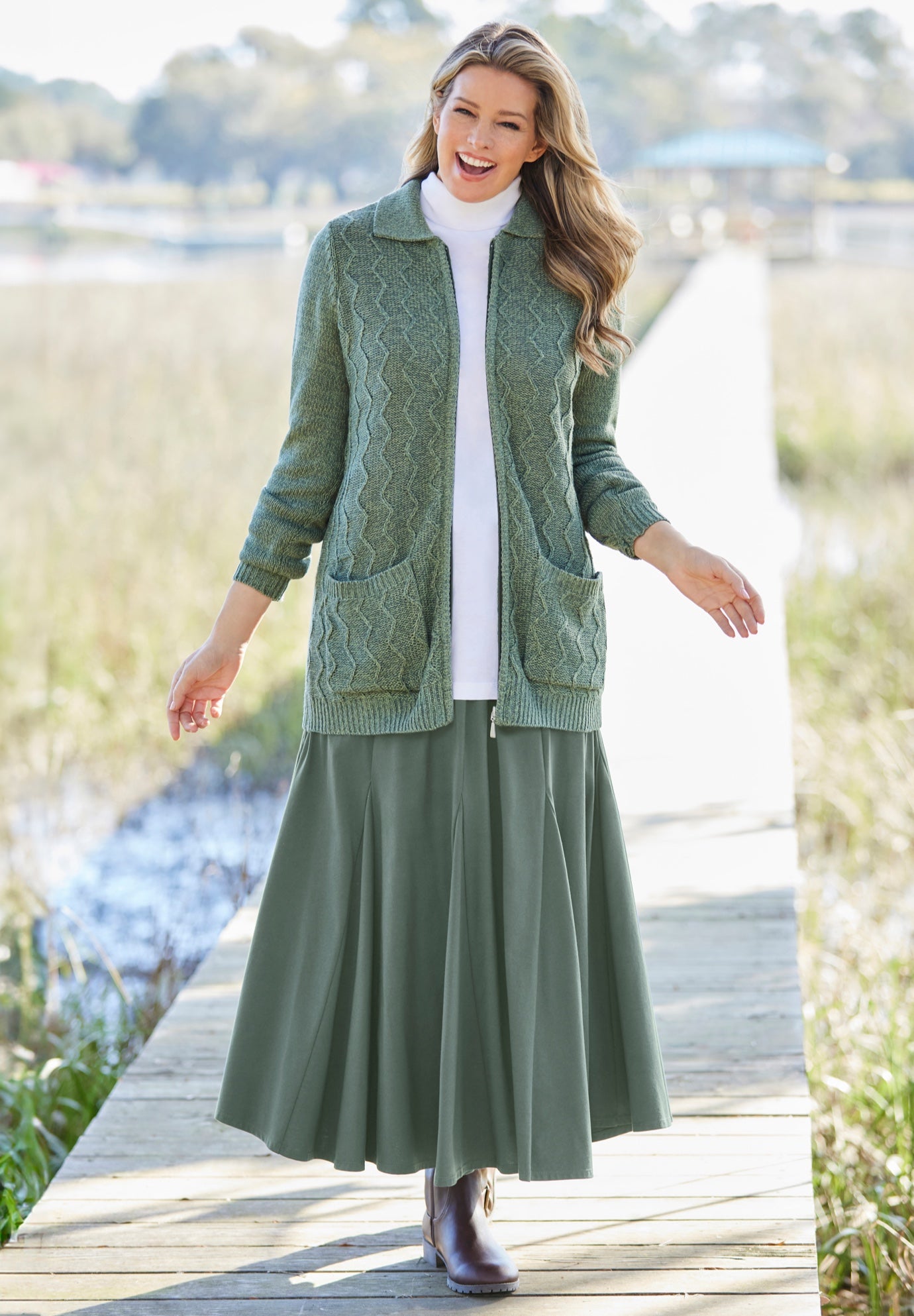 Marled Zip-Front Cable Knit Cardigan image number 6