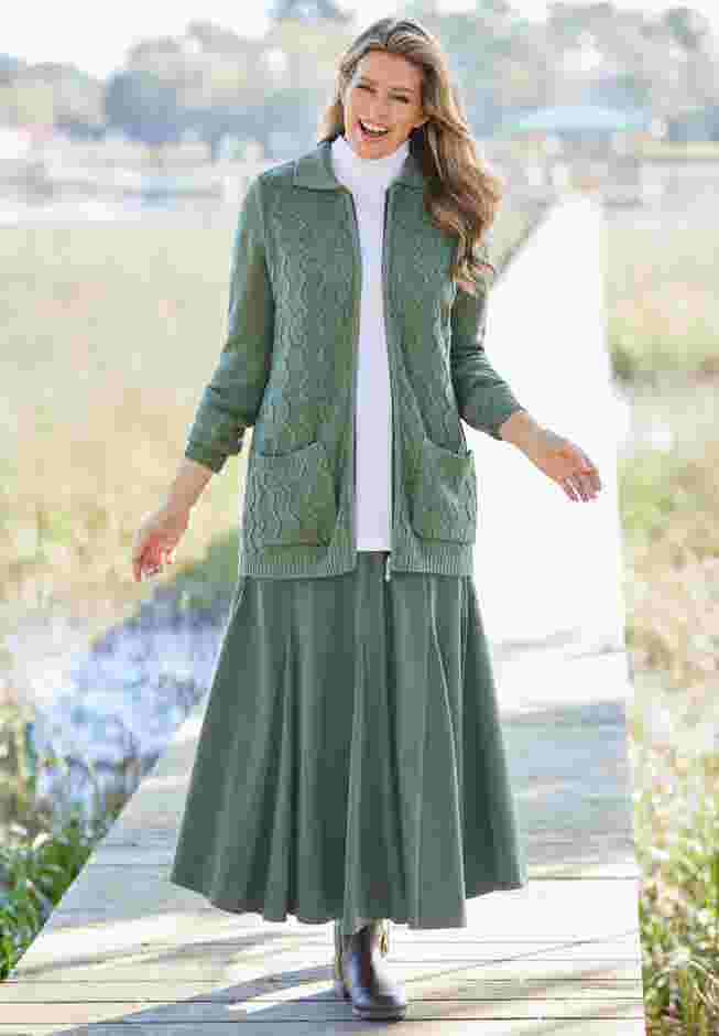 Marled Zip-Front Cable Knit Cardigan image number 3