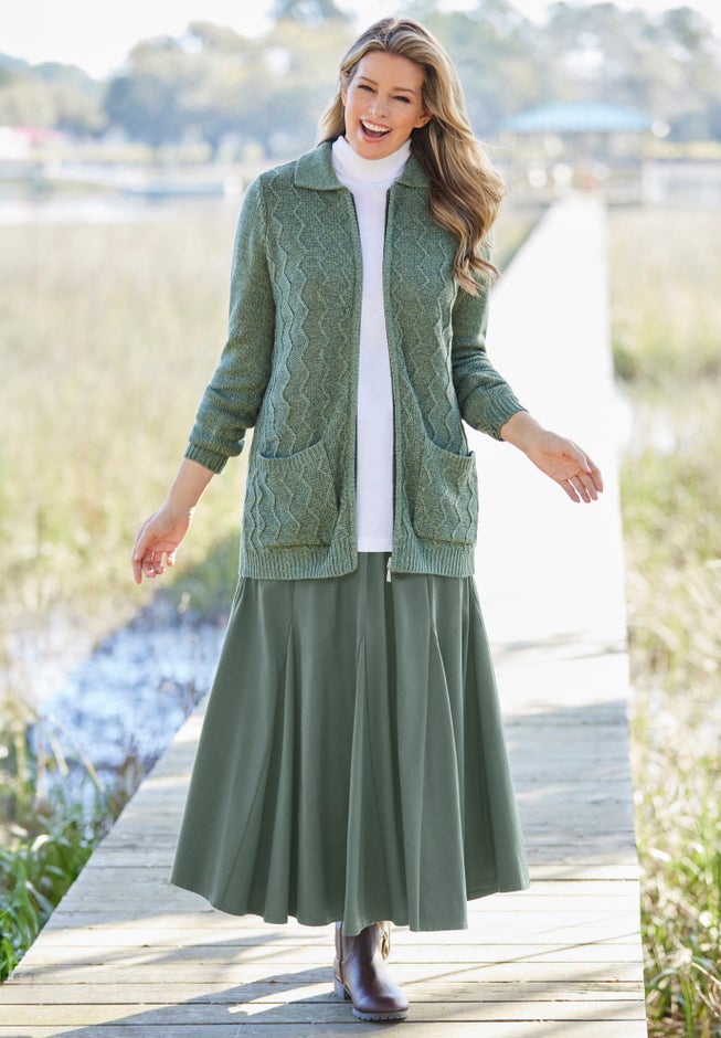 Marled Zip-Front Cable Knit Cardigan image number 6