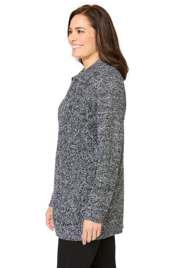 Marled Zip-Front Cable Knit Cardigan image number 2