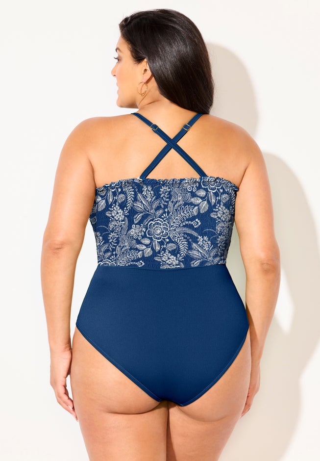Smocked Ring Strap One Piece Swimsuit image number 2