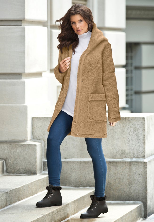 Plus Size Hooded Teddy Fleece Coat image number 4