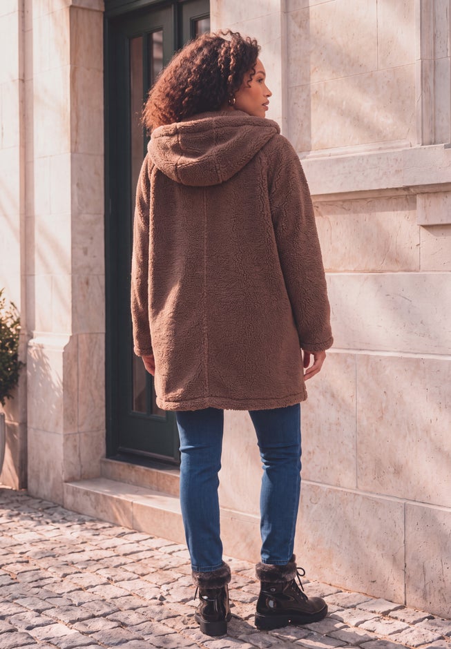 Plus Size Hooded Teddy Fleece Coat image number 2