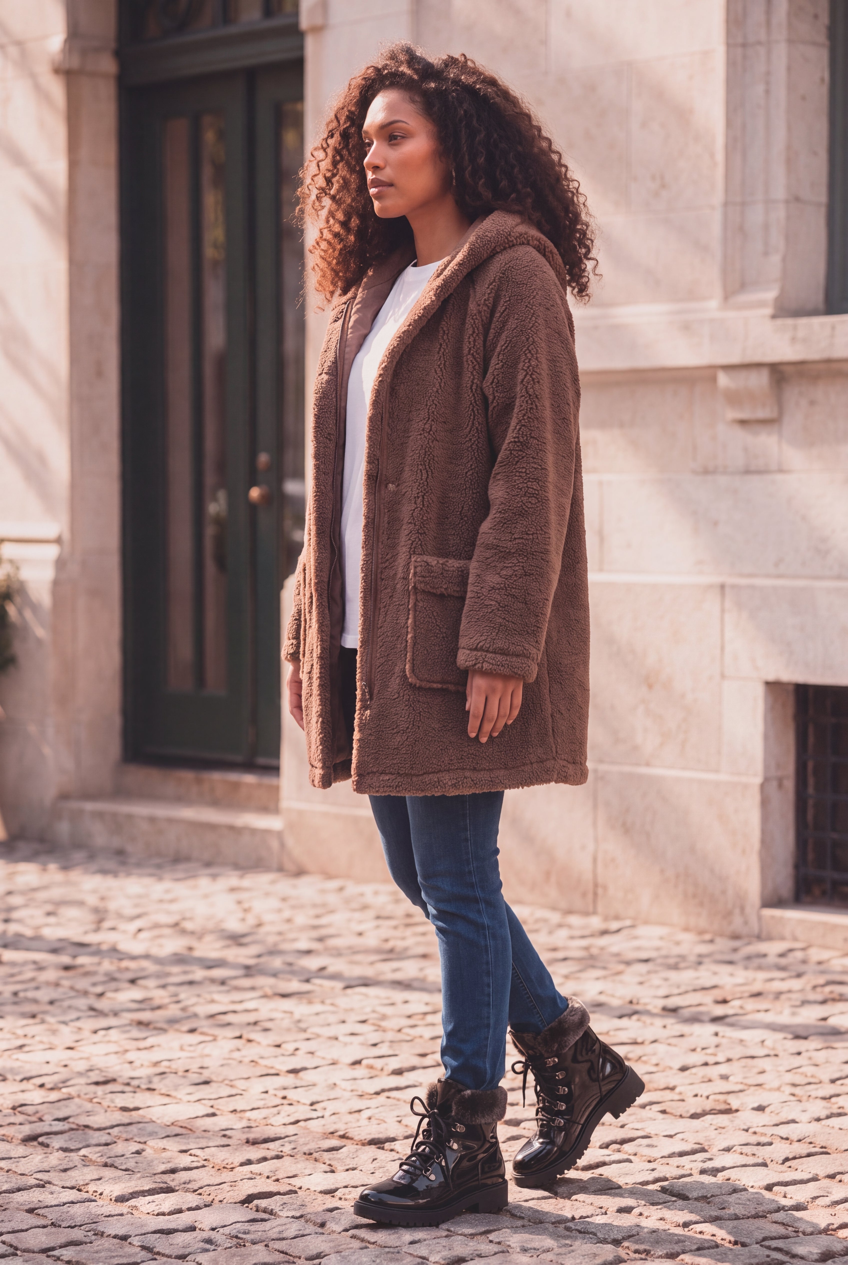 Plus Size Hooded Teddy Fleece Coat image number 3