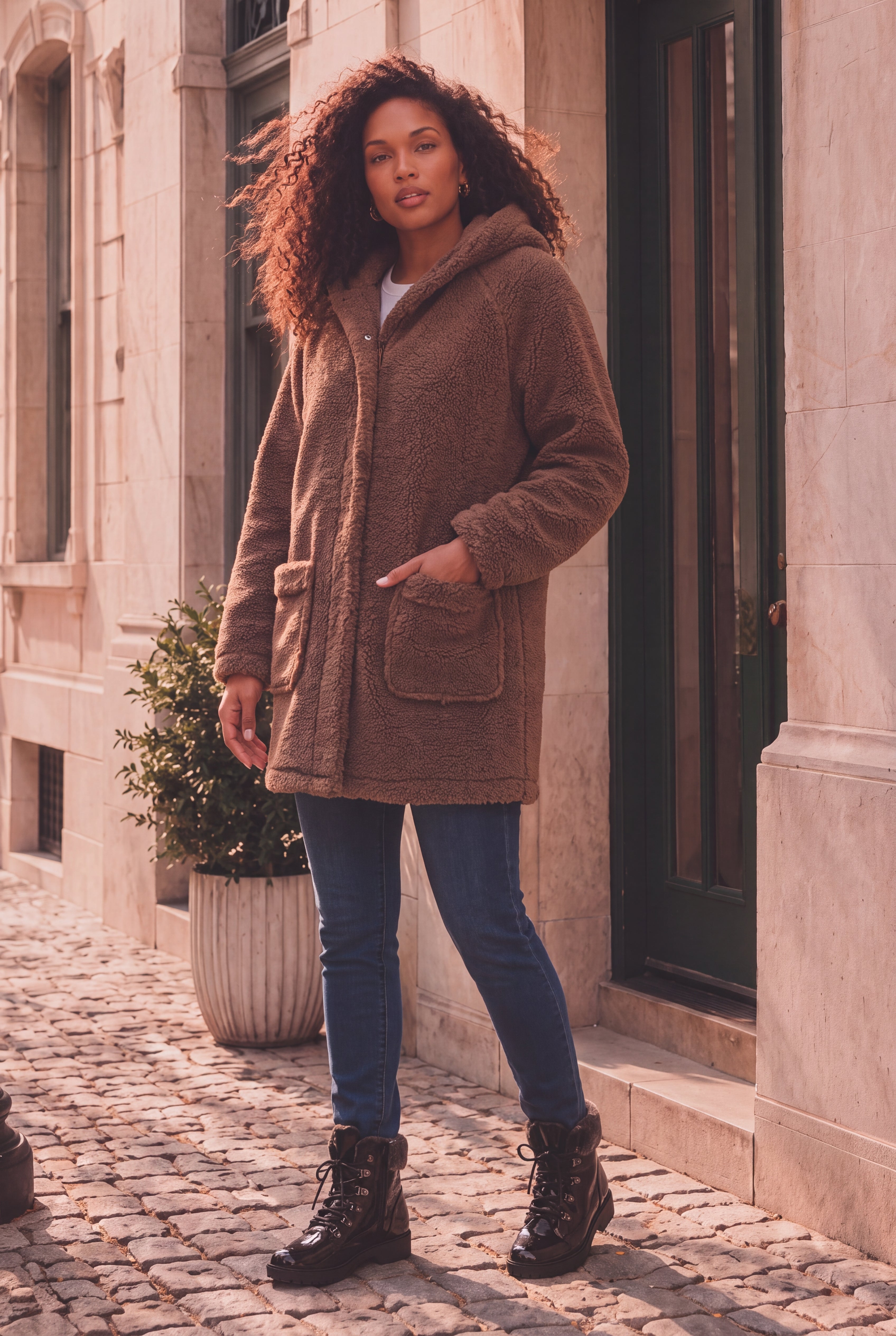 Plus Size Hooded Teddy Fleece Coat image number 4