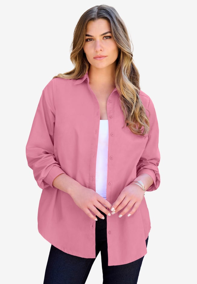 Plus Size Kate Long Sleeve Easy Cotton-Blend Button-Front Shirt image number 3
