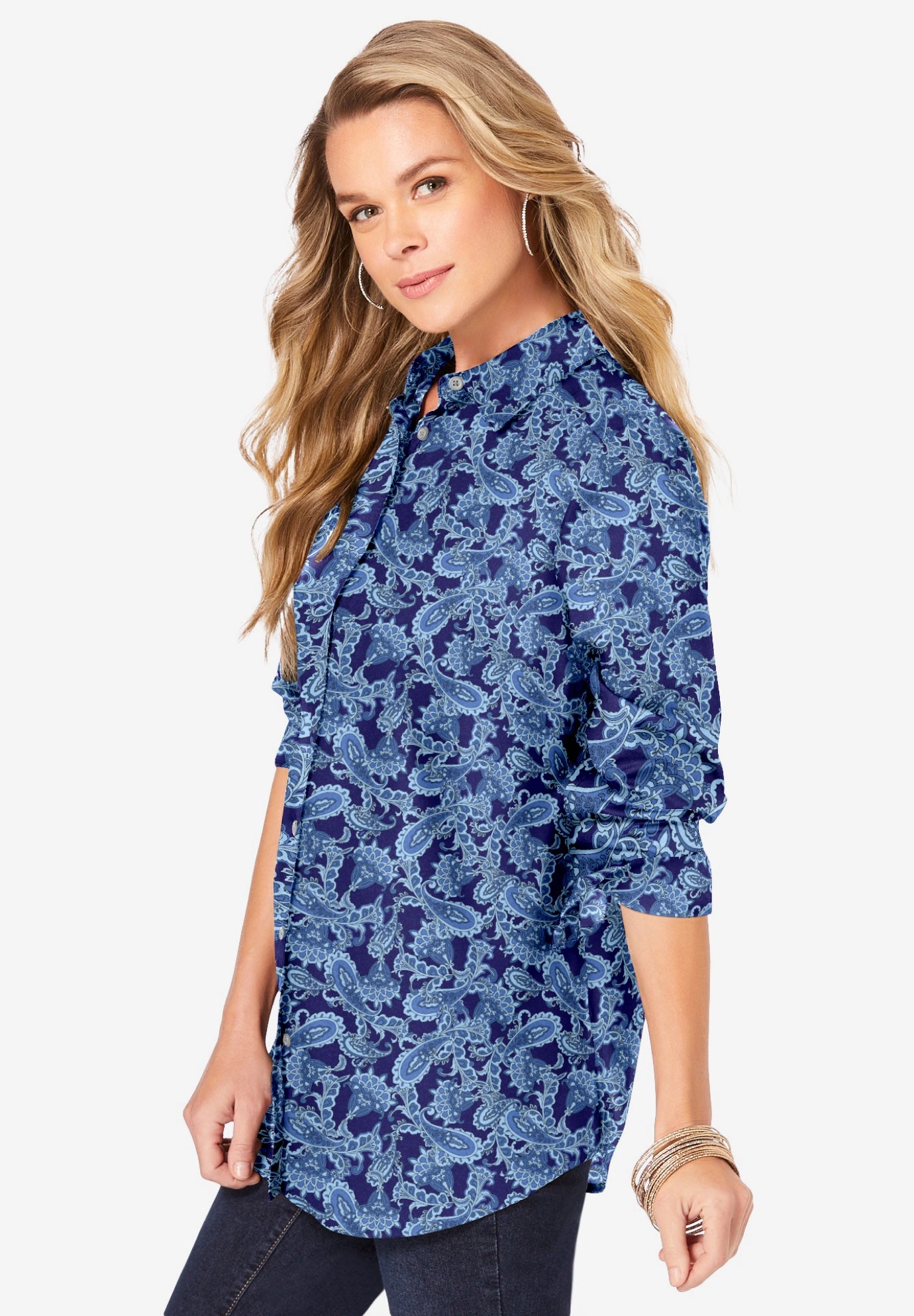 Plus Size Kate Long Sleeve Easy Cotton-Blend Button-Front Shirt image number 2