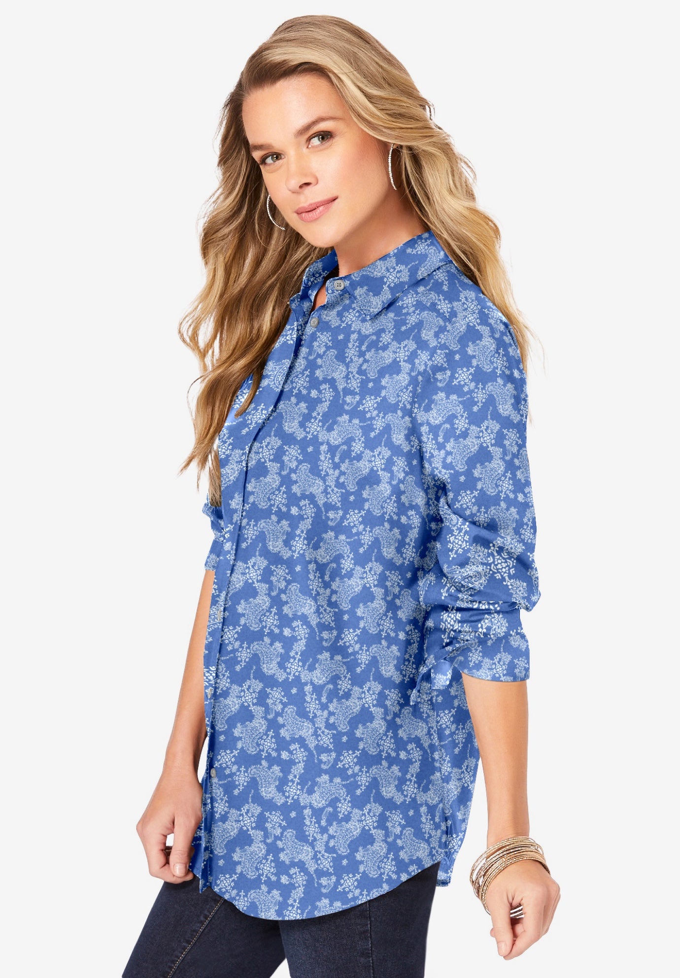 Plus Size Kate Long Sleeve Easy Cotton-Blend Button-Front Shirt image number 2