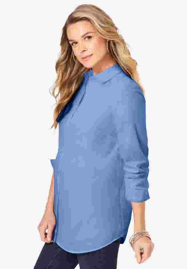Plus Size Kate Long Sleeve Easy Cotton-Blend Button-Front Shirt image number 0