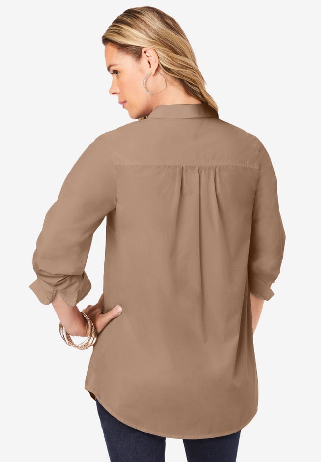 Plus Size Kate Long Sleeve Easy Cotton-Blend Button-Front Shirt image number 1