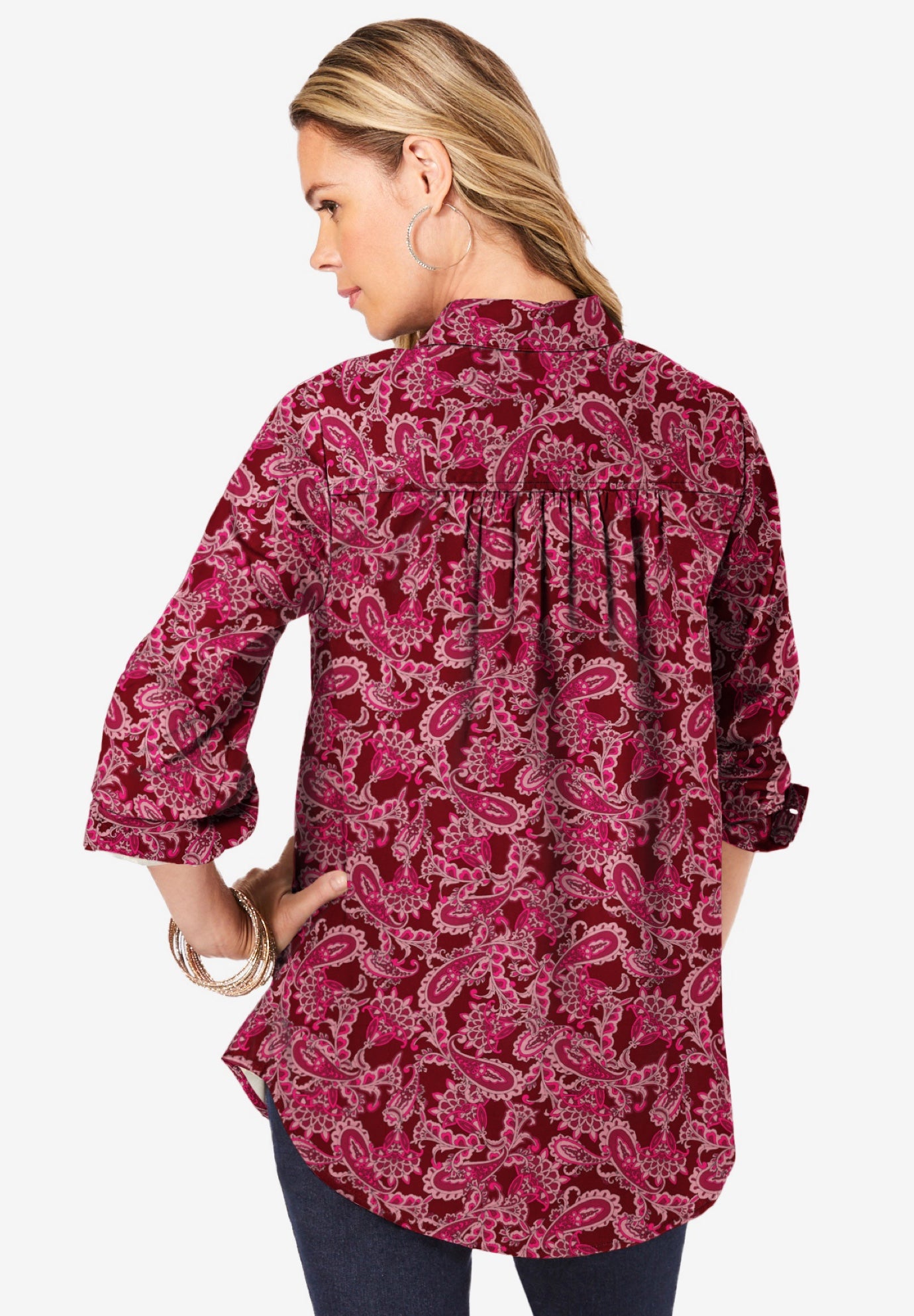 Plus Size Kate Long Sleeve Easy Cotton-Blend Button-Front Shirt image number 1