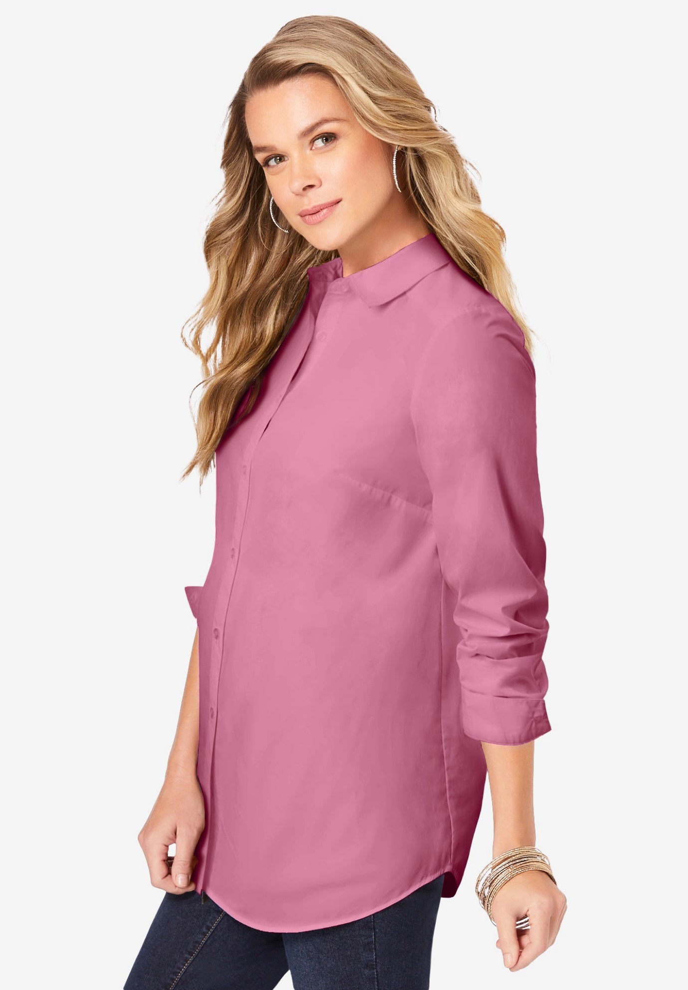 Plus Size Kate Long Sleeve Easy Cotton-Blend Button-Front Shirt image number 2