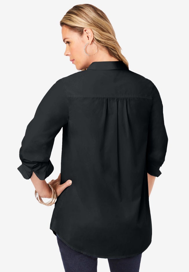 Plus Size Kate Long Sleeve Easy Cotton-Blend Button-Front Shirt image number 1