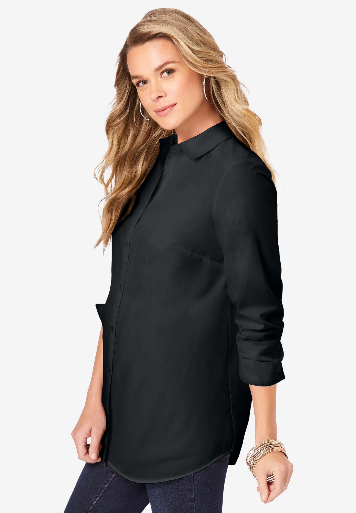 Plus Size Kate Long Sleeve Easy Cotton-Blend Button-Front Shirt image number 2