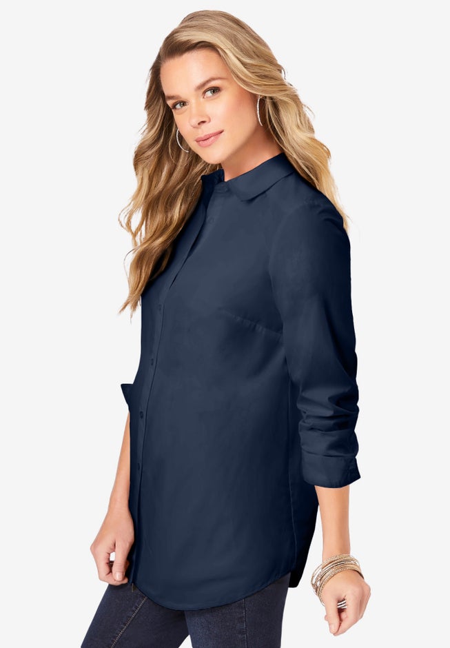 Kate Long-Sleeve Crisp Cotton-Blend Button-Front Shirt image number 2
