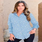 Plus Size Kate Long Sleeve Easy Cotton-Blend Button-Front Shirt image number null