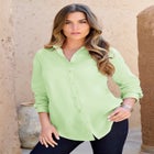 Plus Size Kate Long Sleeve Easy Cotton-Blend Button-Front Shirt image number null