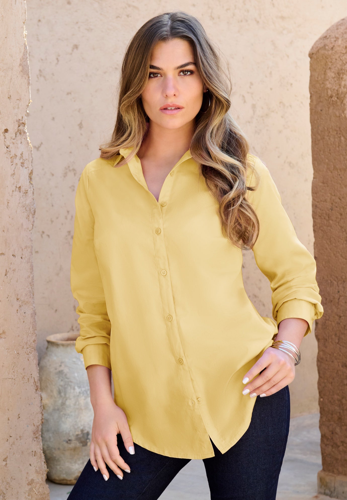 Plus Size Kate Long Sleeve Easy Cotton-Blend Button-Front Shirt image number 0