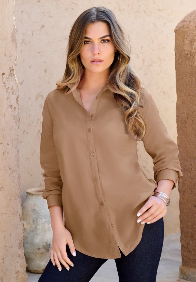 Plus Size Kate Long Sleeve Easy Cotton-Blend Button-Front Shirt image number 0