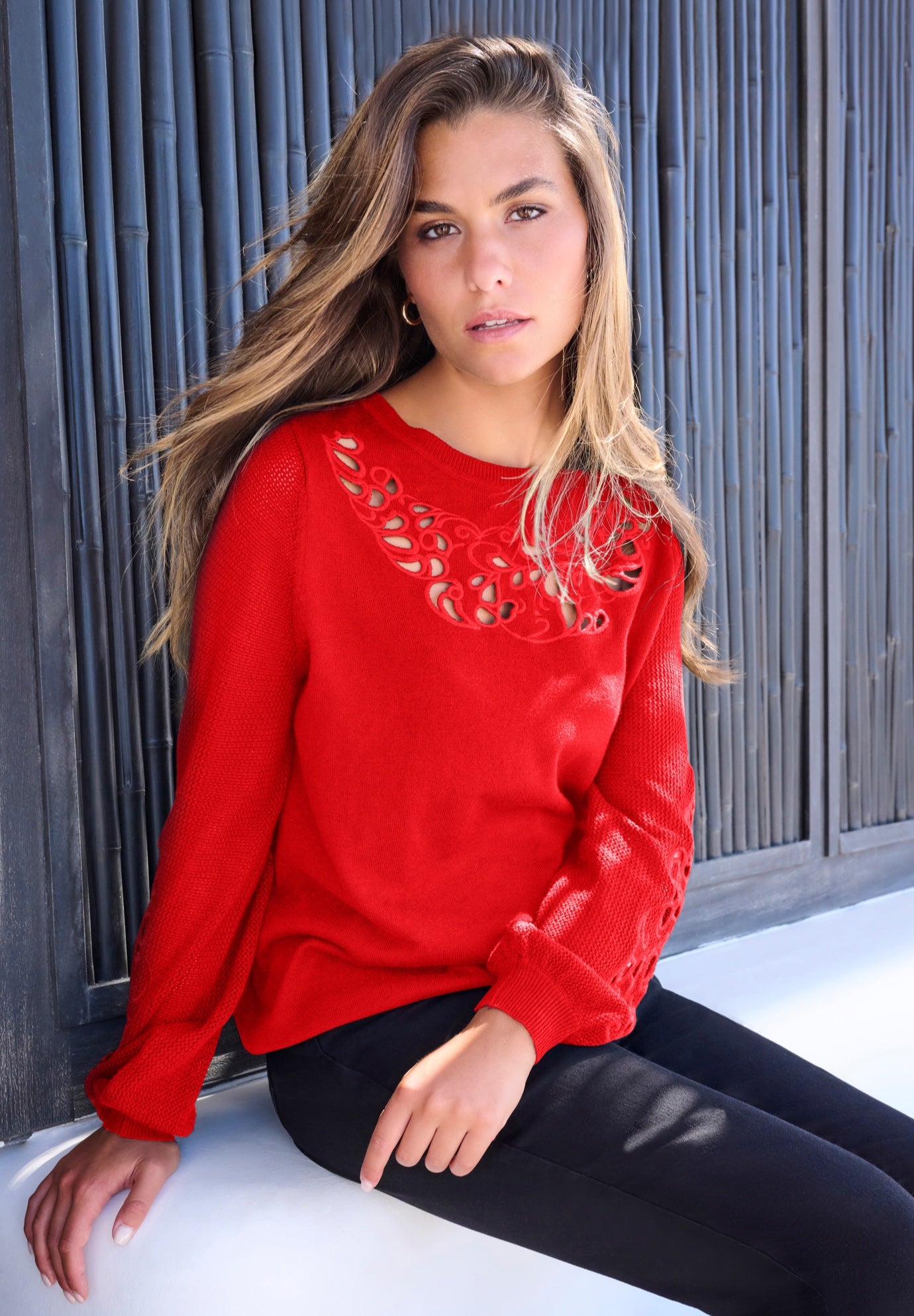 Plus Size Pullover Sweater with Cutout Detail image number 1