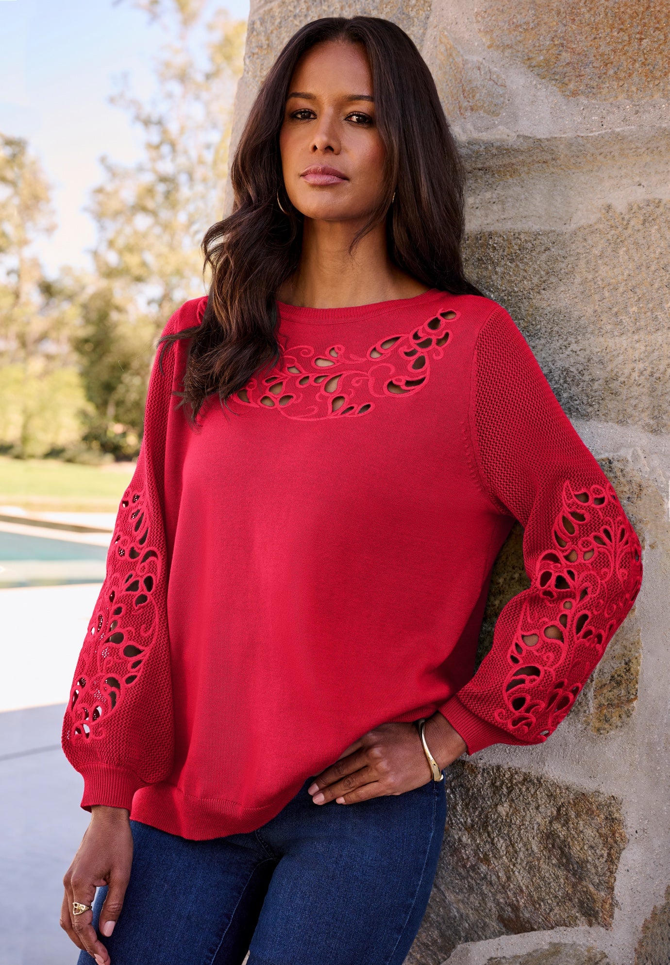Plus Size Pullover Sweater with Cutout Detail image number 2