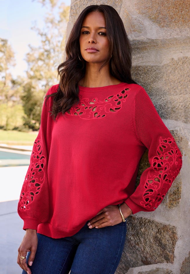 Plus Size Pullover Sweater with Cutout Detail image number 2