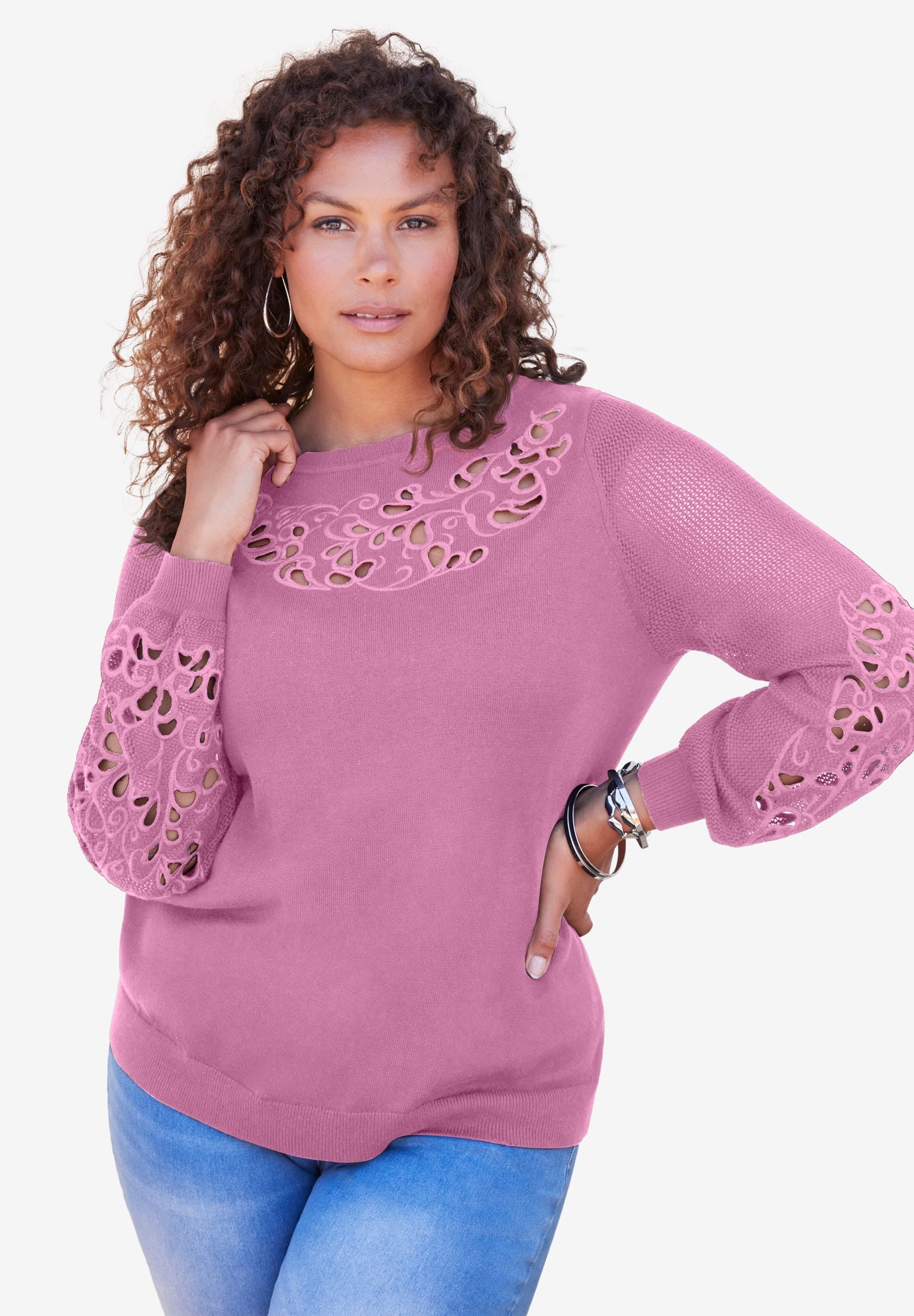 Plus Size Pullover Sweater with Cutout Detail image number 1