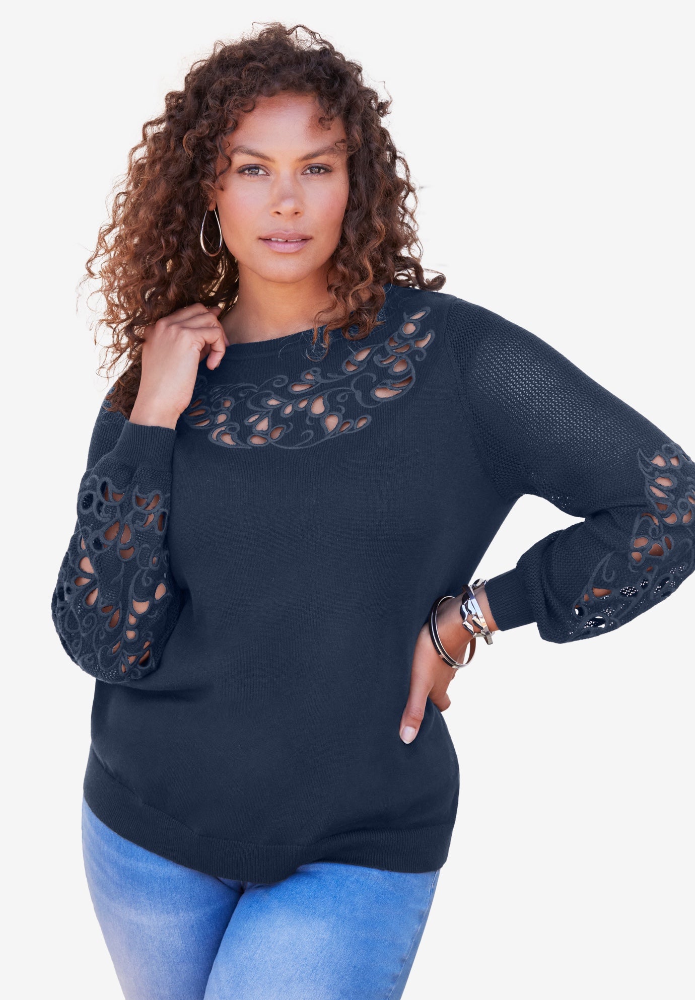 Plus Size Pullover Sweater with Cutout Detail image number 0