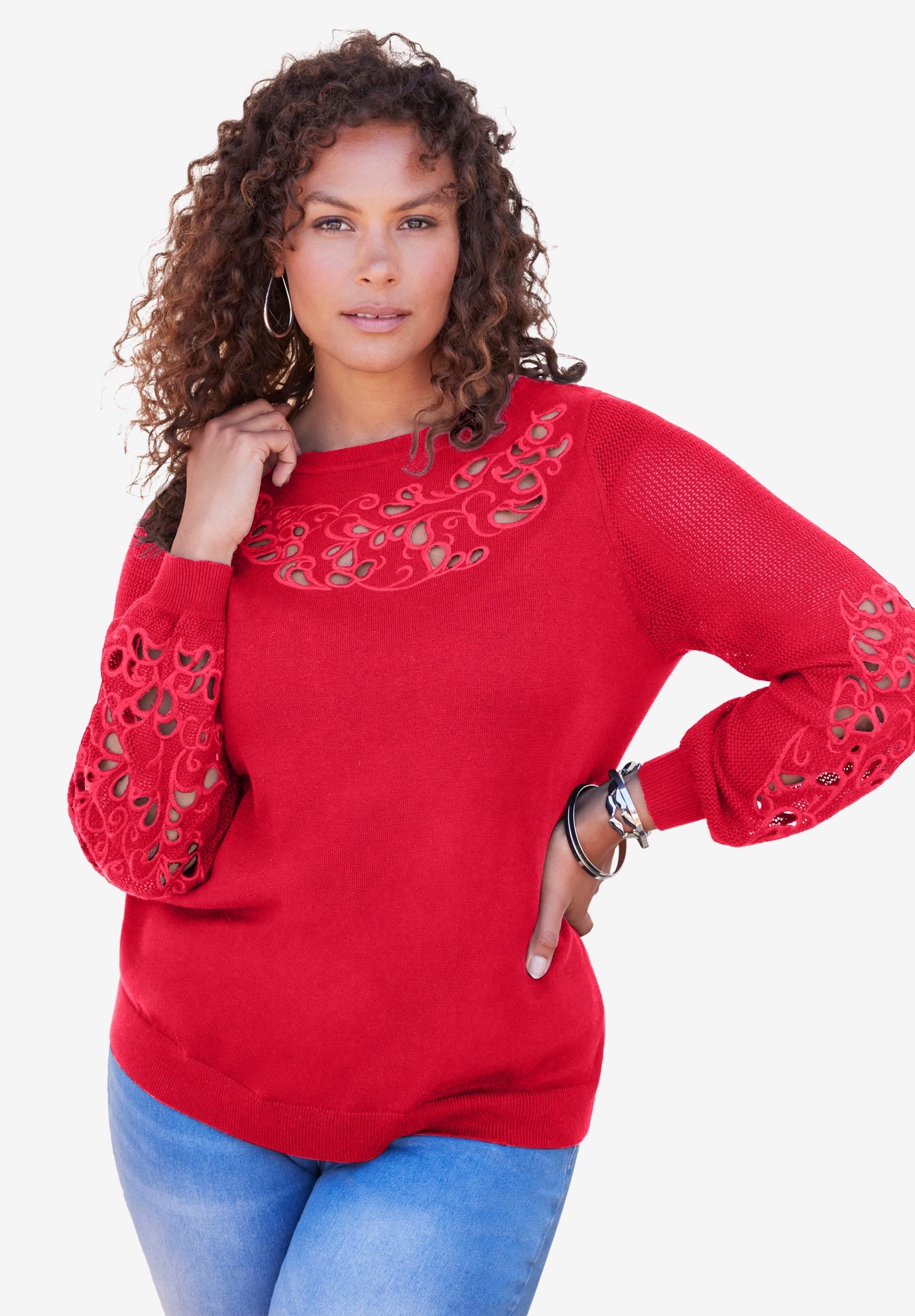 Plus Size Pullover Sweater with Cutout Detail image number 0