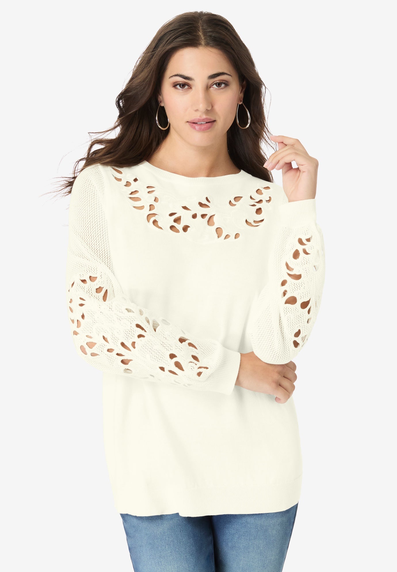 Plus Size Pullover Sweater with Cutout Detail image number 0