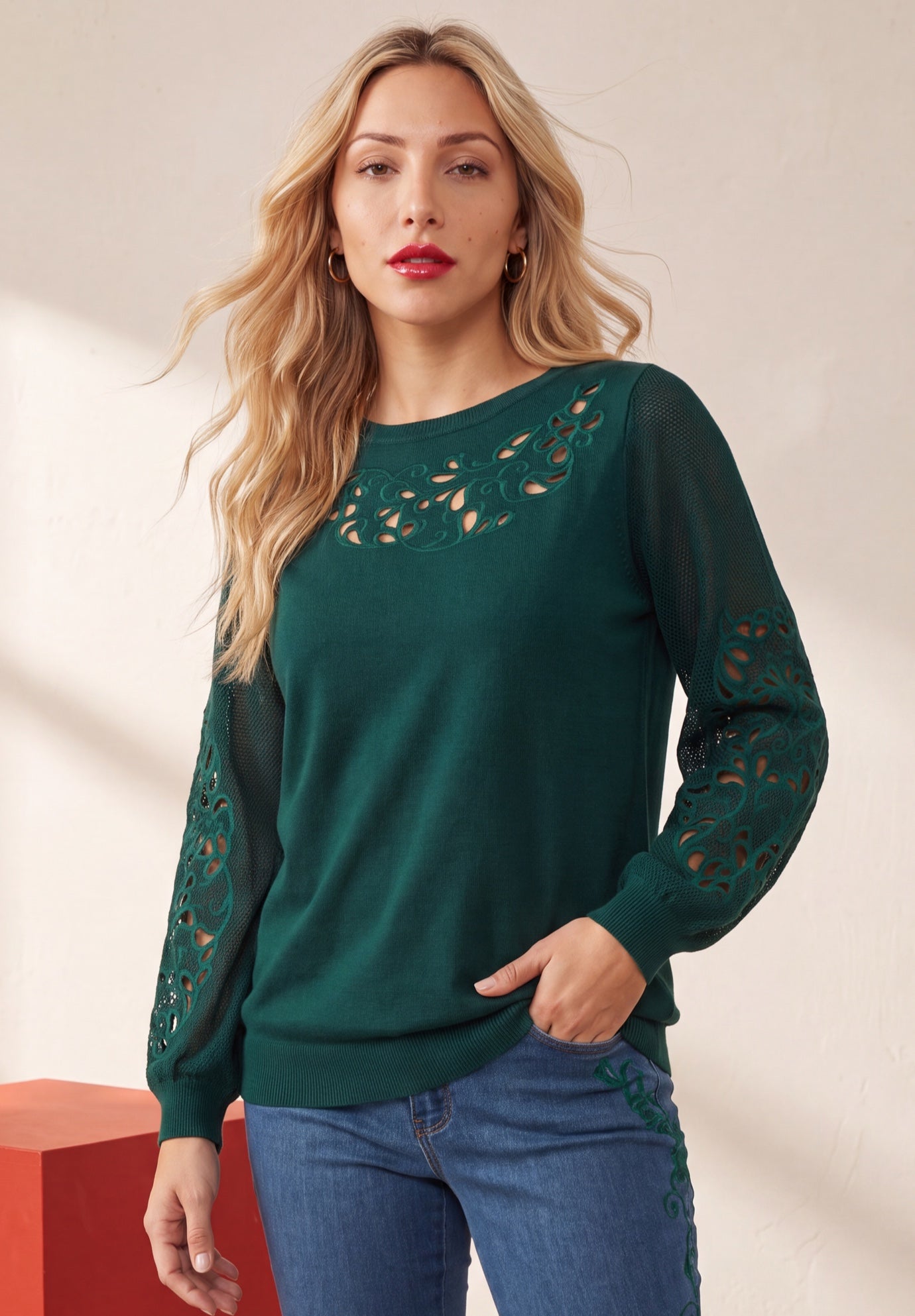 Plus Size Pullover Sweater with Cutout Detail image number 0