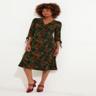 Stretch Knit Faux Wrap Midi Dress image number null