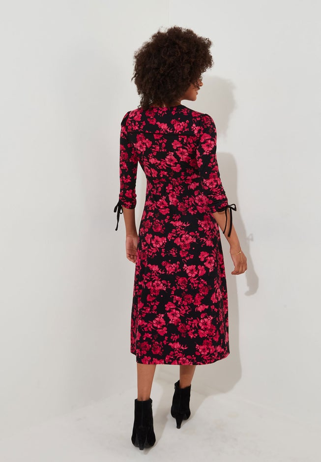 Stretch Knit Faux Wrap Midi Dress image number 1