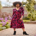 Stretch Knit Faux Wrap Midi Dress image number null