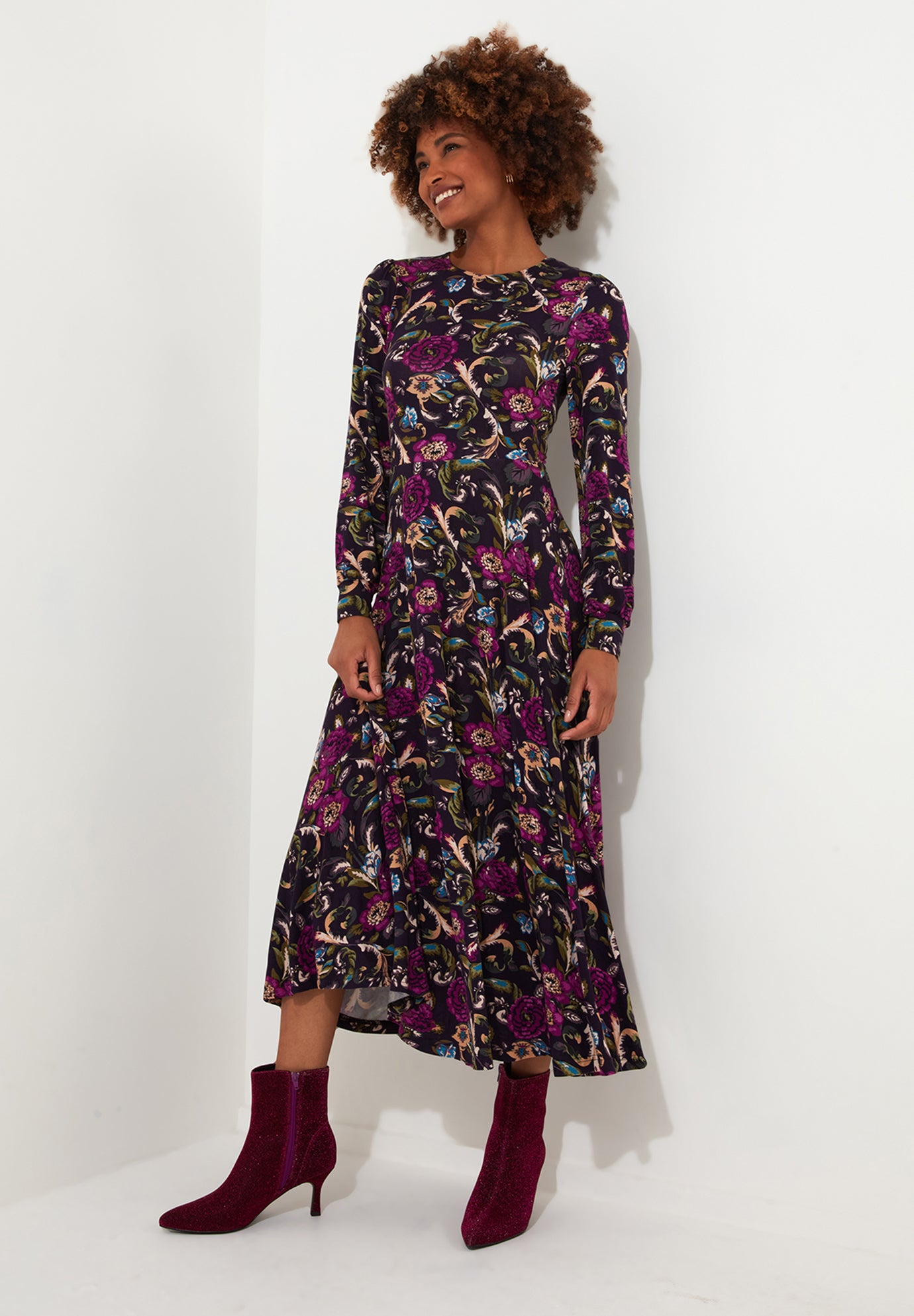 Stretch Knit A-line Midi Dress image number 2