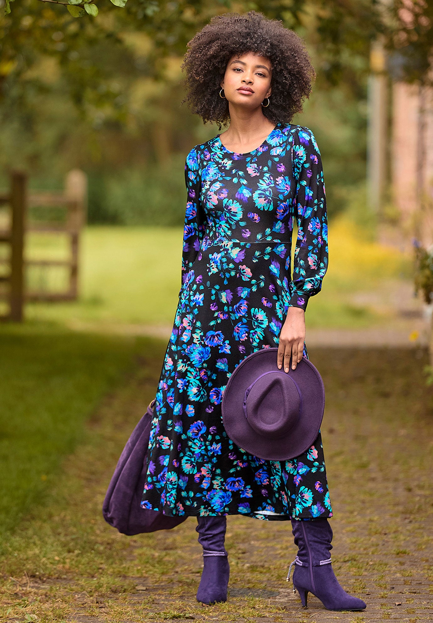 Stretch Knit A-line Midi Dress image number 0