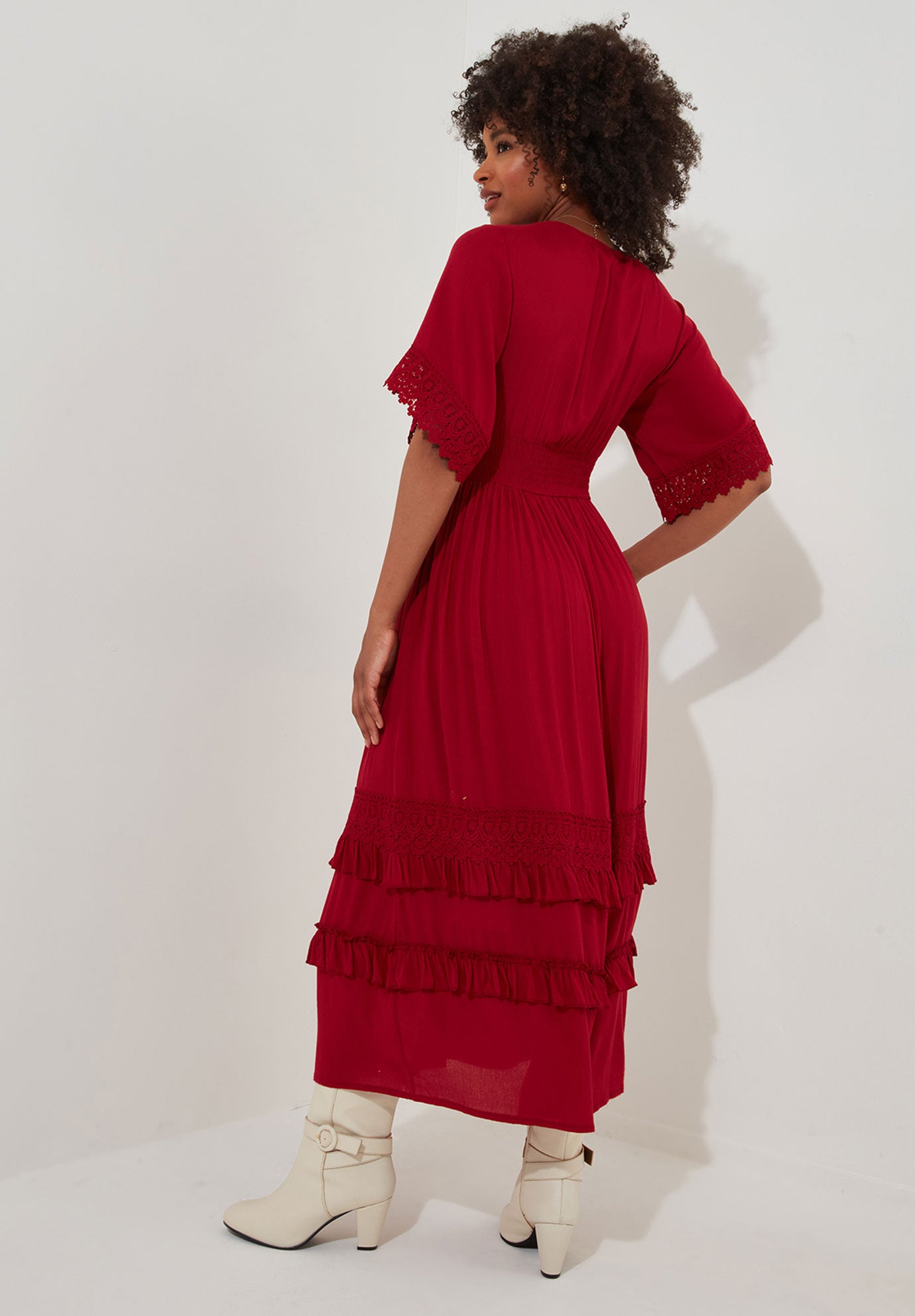 Crochet Trim Boho Midi Dress image number 3