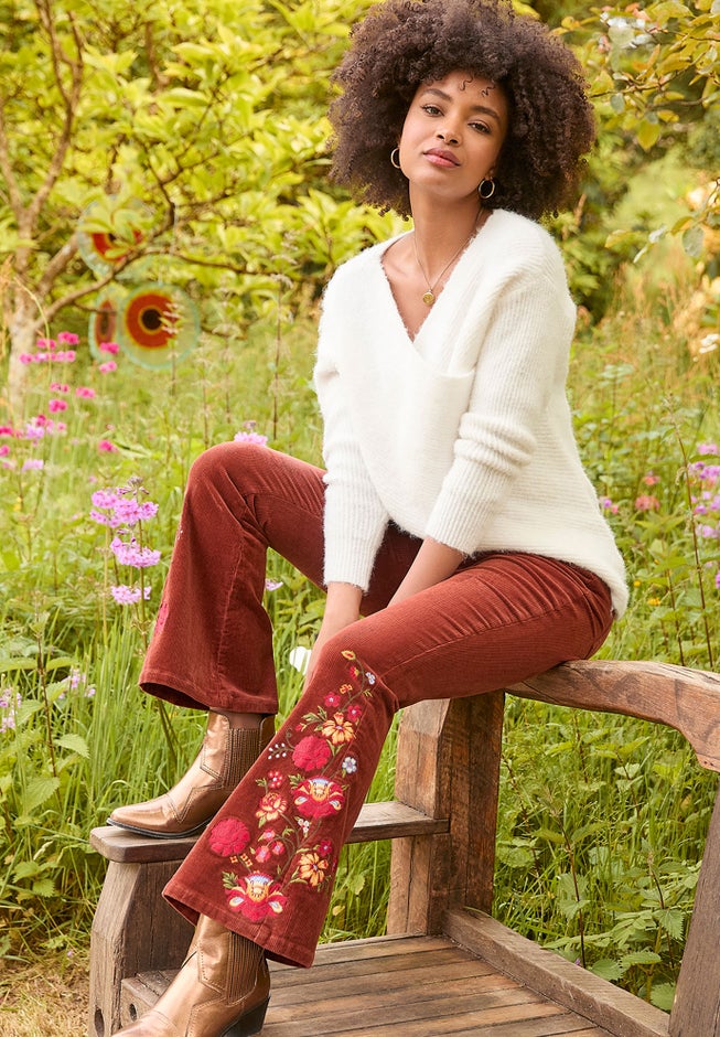 Embroidered Corduroy Flare Trouser image number 0