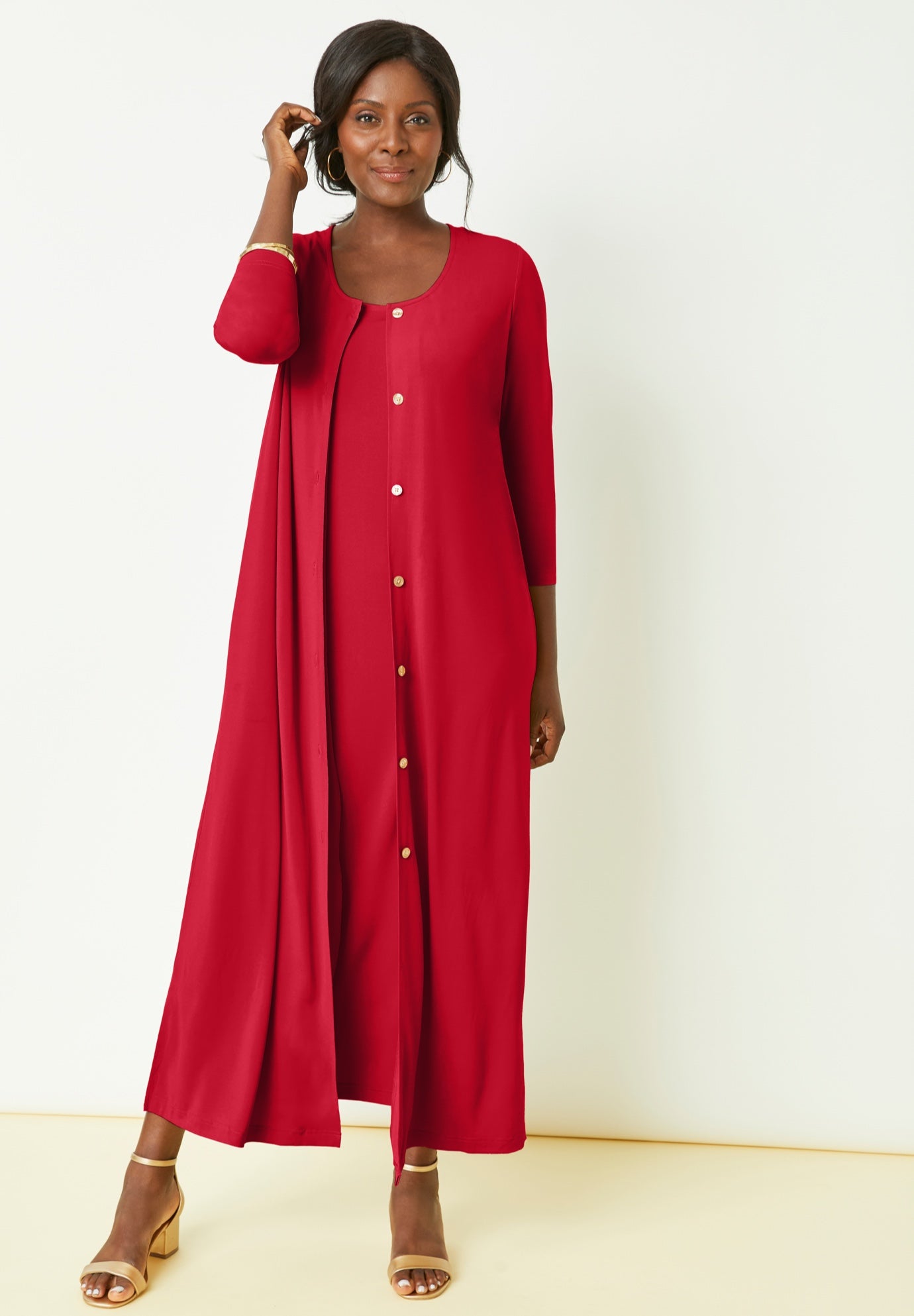 2-Piece Stretch Knit Duster Set image number 0