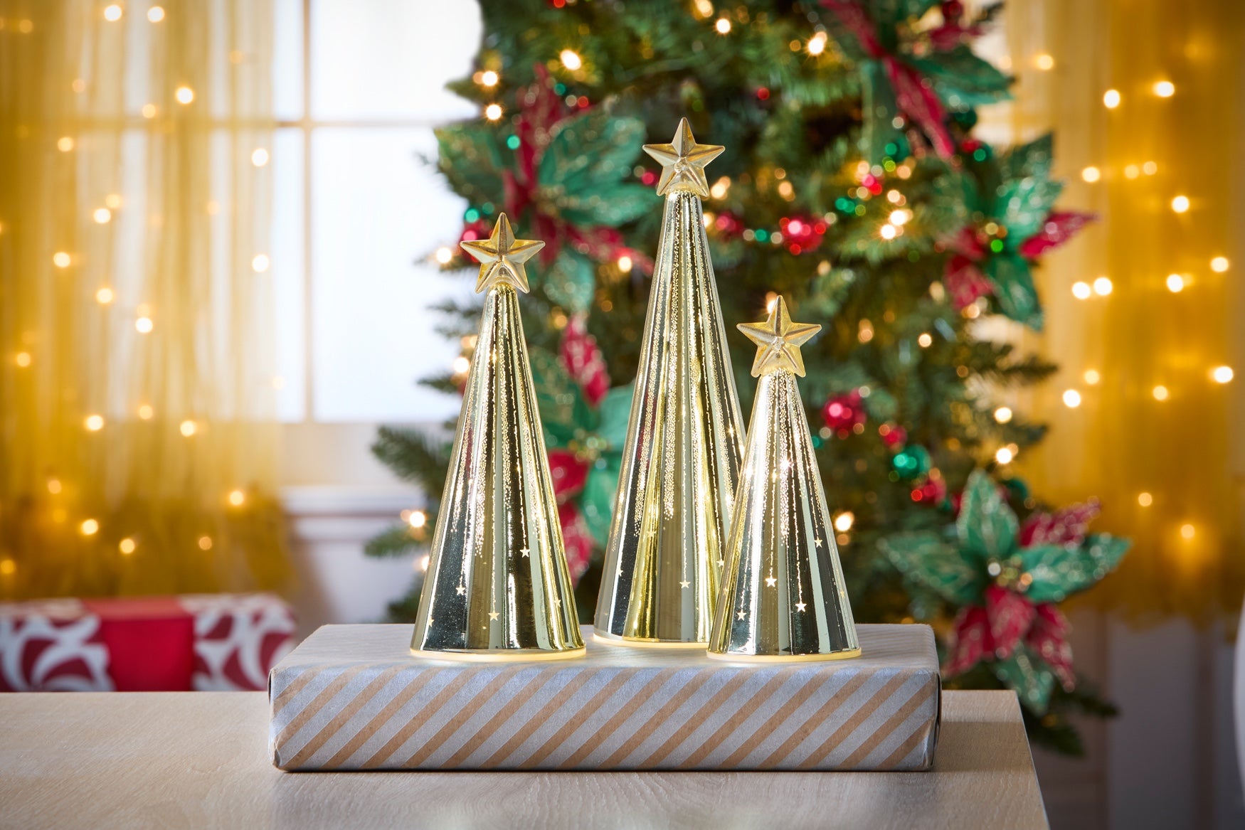 Pre-Lit Glass Tabletop Tree, Set of 3 image number 0